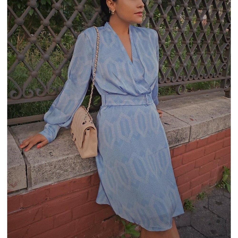 Equipment Fanetta Wrap Dress Blue Geometric Print NWT Size 4 6 8 12 $425
